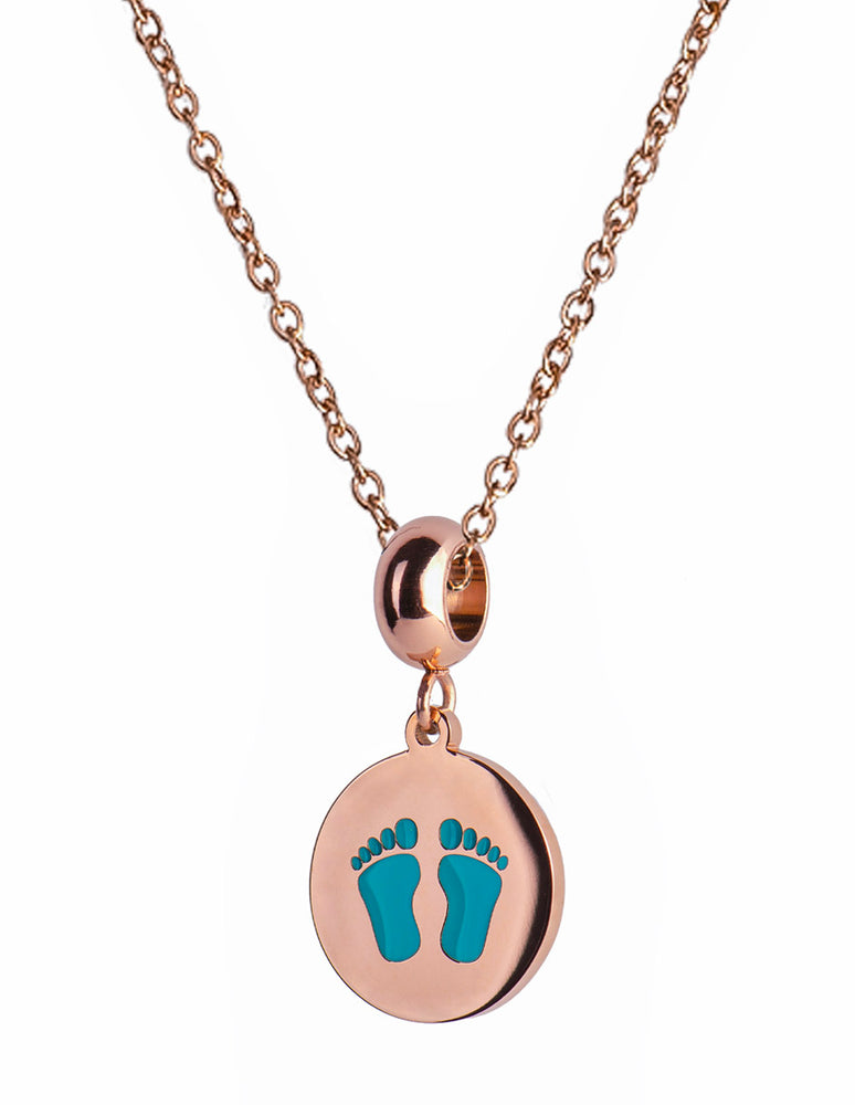 Charm Huellitas de Bebé Capri - Oro Rosa y Azul