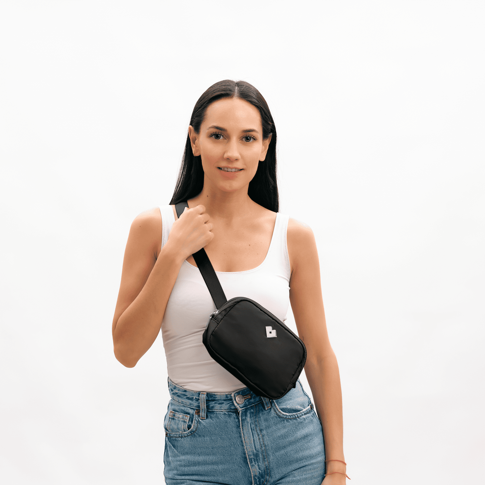 Cangurera Bolsas A La Cintura De Moda Cangurera Mina Negro – LuckyLy