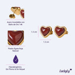 Aretes de Corazón Nadia - Ágata Roja