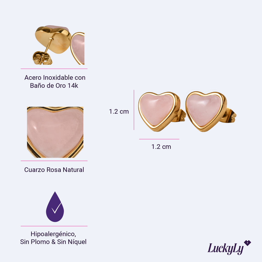 Aretes de Corazón Nadia - Cuarzo Rosa