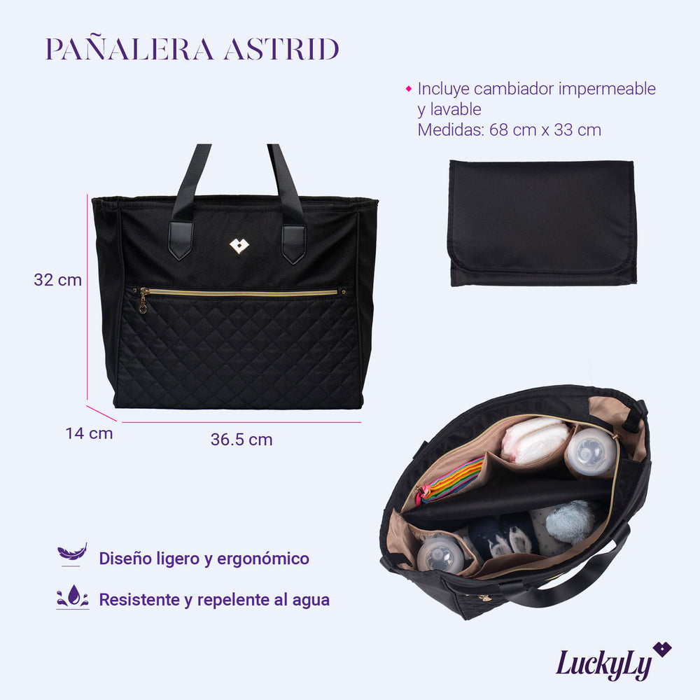 Pañalera para Bebé tipo Bolsa Tote Astrid - Negro