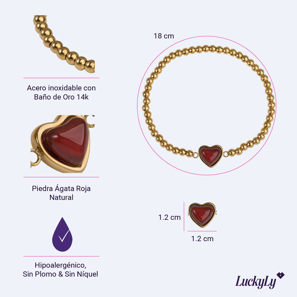 Pulsera de Corazón Nadia - Ágata Roja