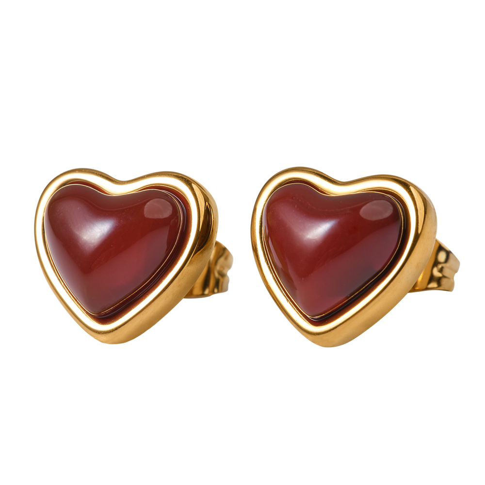 Aretes de Corazón Nadia - Ágata Roja