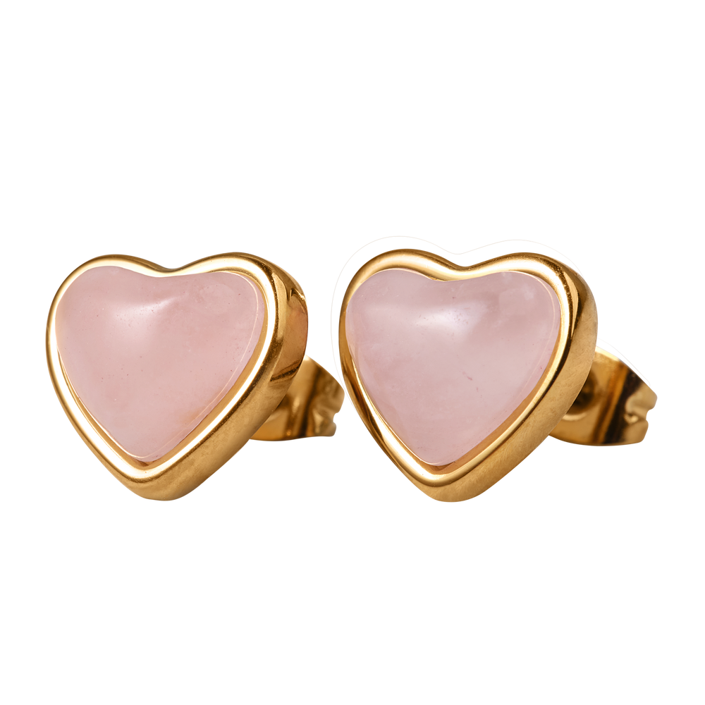Aretes de Corazón Nadia - Cuarzo Rosa