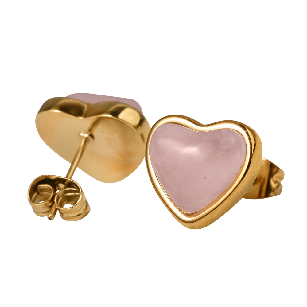 Aretes de Corazón Nadia - Cuarzo Rosa