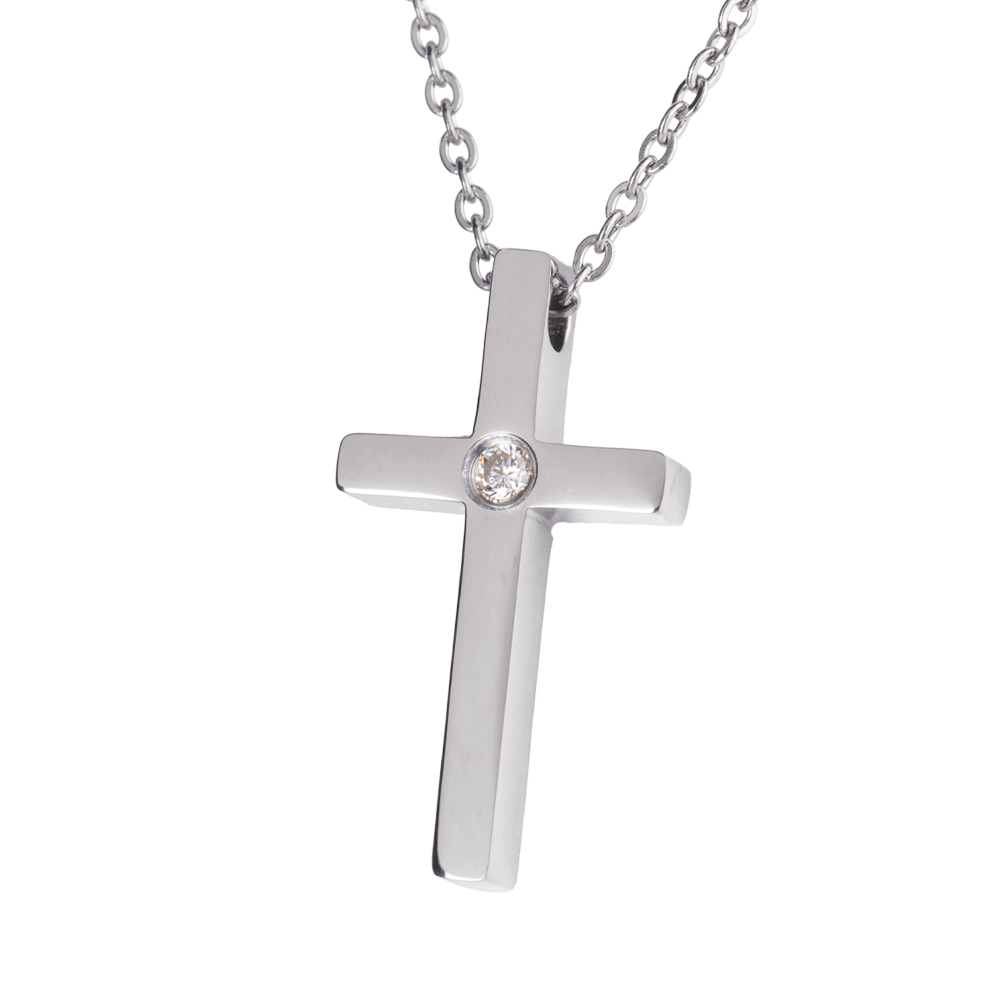 Collar Para Mujer Cadena de Acero Inoxidable y Cruz Color Plata