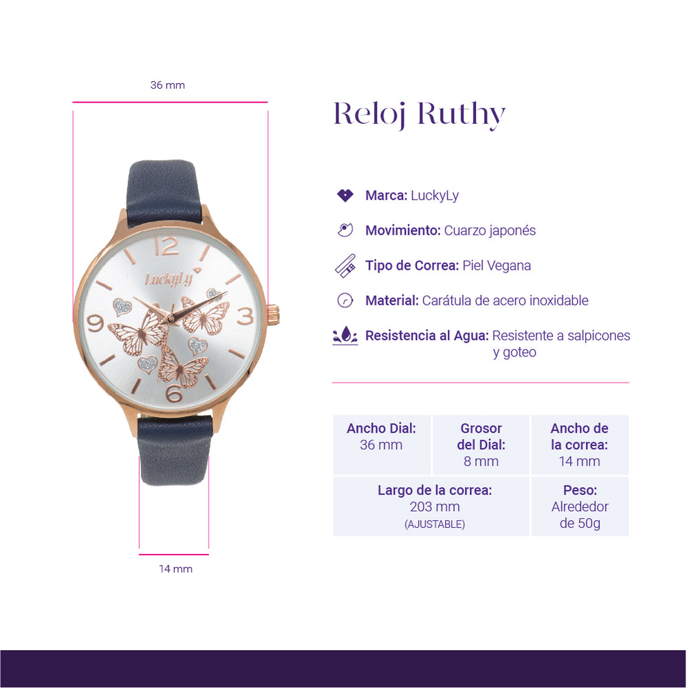 Reloj Ruthy - Azul Marino con Oro Rosa