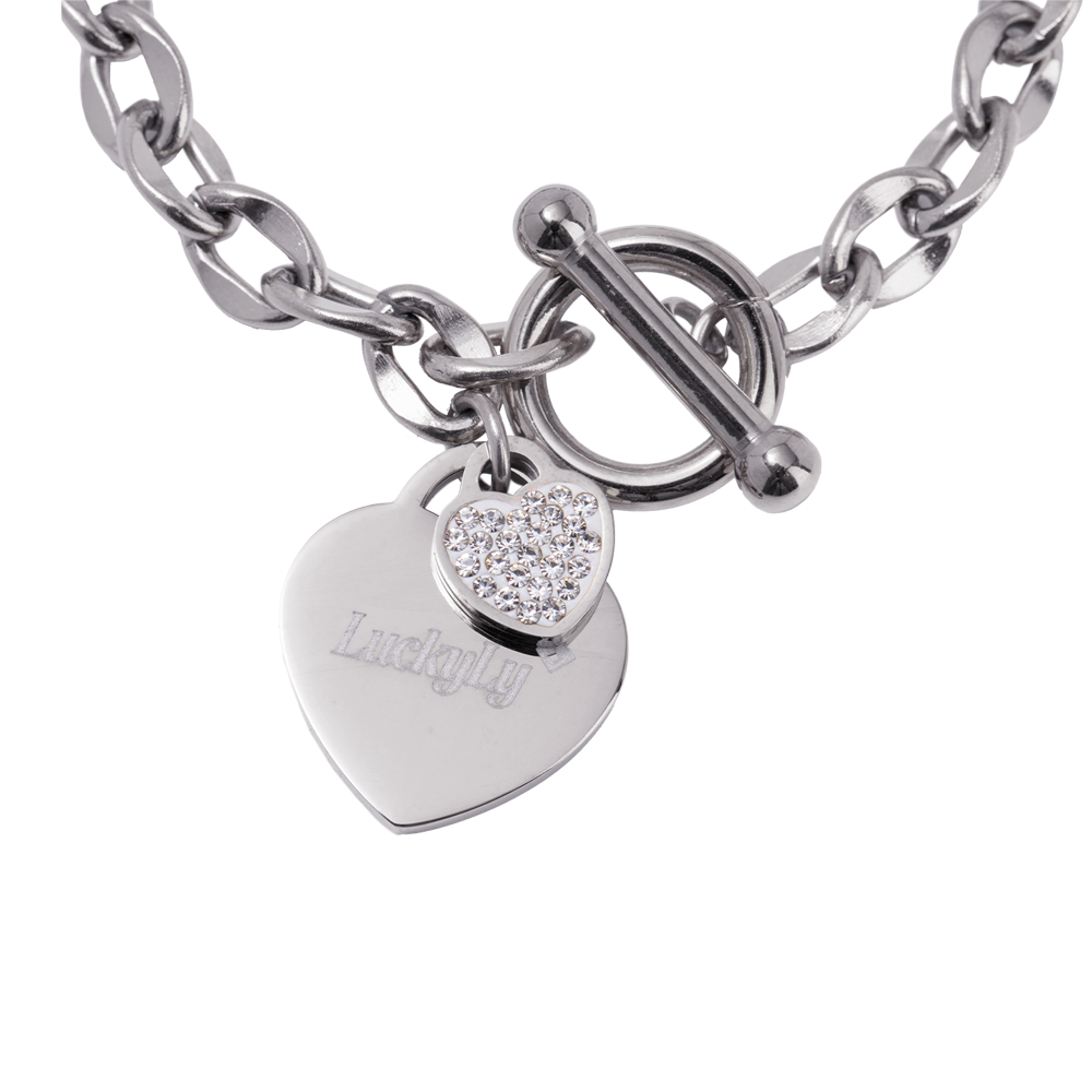 Pulsera Para Mujer Acero Inoxidable Dijes De Corazón Plata