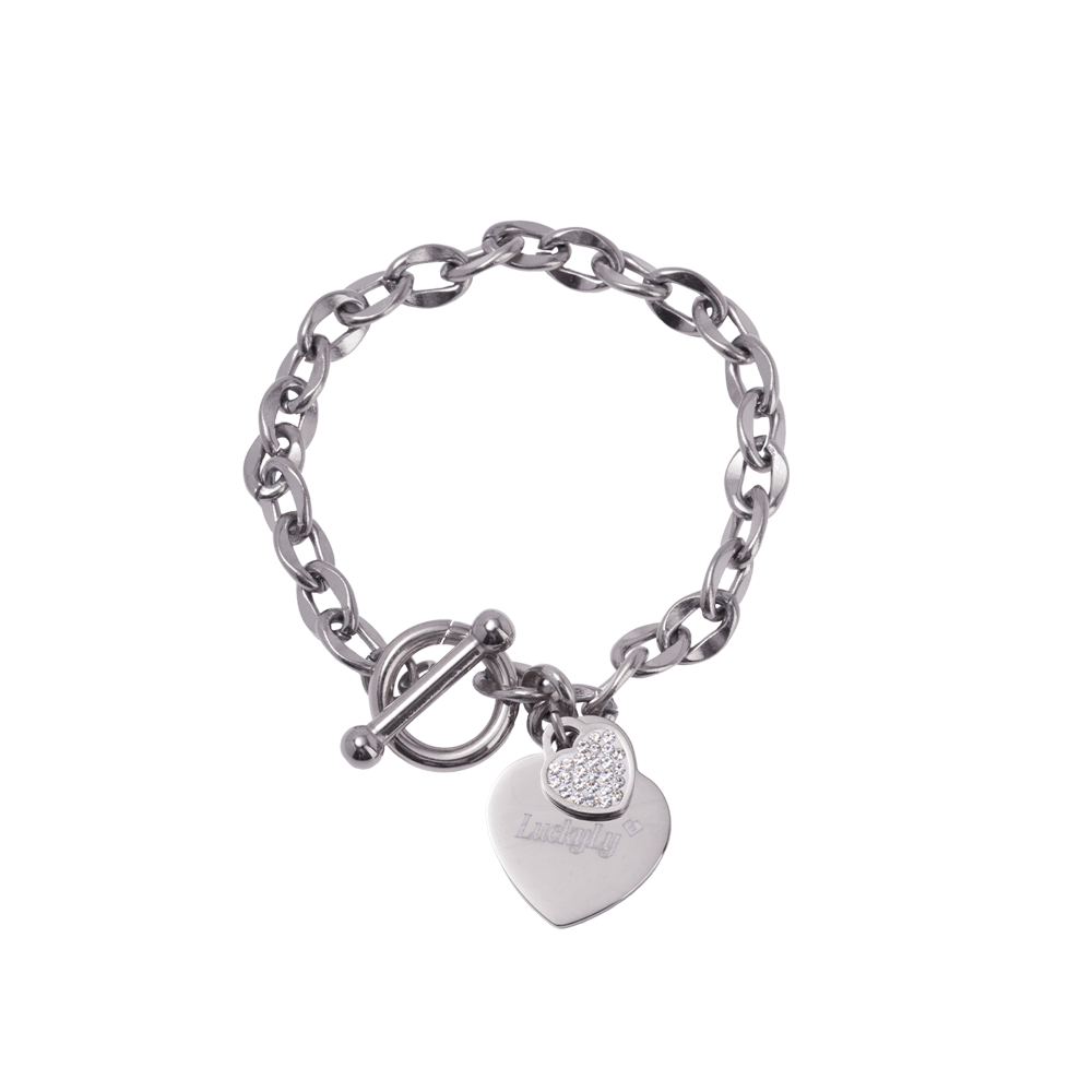 Pulsera Para Mujer Acero Inoxidable Dijes De Corazón Plata